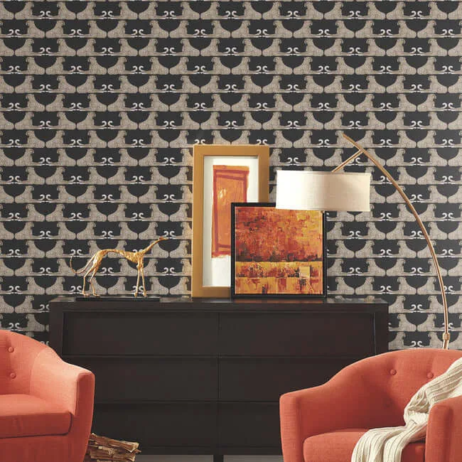 York Wallcoverings Reclining Cheetahs wallpaper, color Black, SKU PSW1355RL