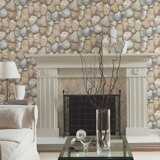 York Wallcoverings River Rock wallpaper, color Slate Grey & Desert Brown, SKU RN1064