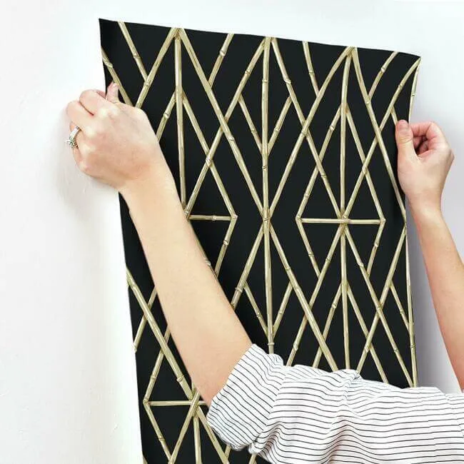 York Wallcoverings Riviera Bamboo Trellis - Black Wallpaper | Buy Online York Wallcoverings Riviera Bamboo Trellis wallpaper, color Black, SKU CV4448