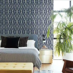 York Wallcoverings Riviera Bamboo Trellis wallpaper, color Navy, SKU CV4449