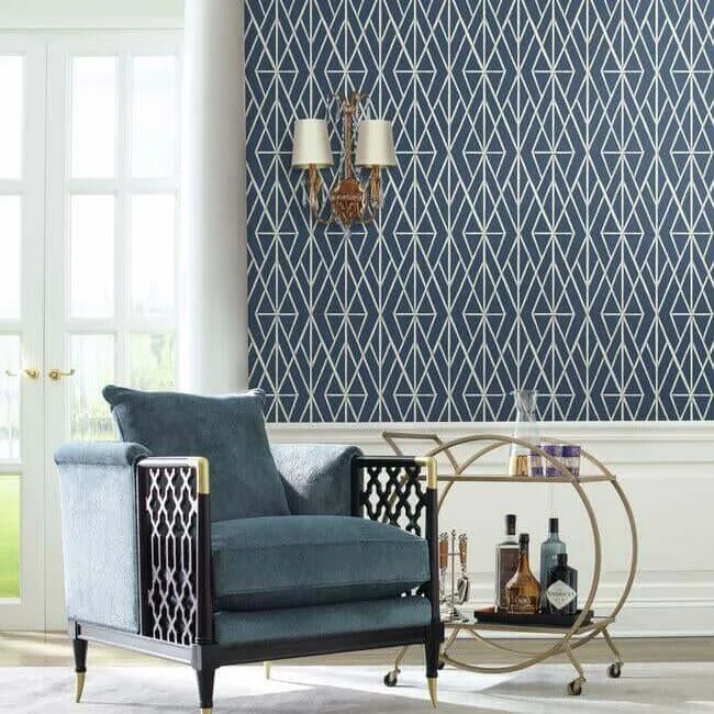 York Wallcoverings Riviera Bamboo Trellis - Navy Wallpaper | Buy Online York Wallcoverings Riviera Bamboo Trellis wallpaper, color Navy, SKU CV4449