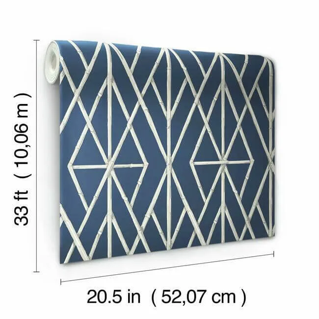 York Wallcoverings Riviera Bamboo Trellis - Navy Wallpaper | Buy Online York Wallcoverings Riviera Bamboo Trellis wallpaper, color Navy, SKU CV4449