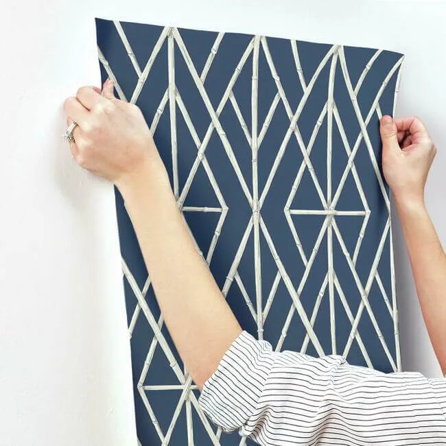 York Wallcoverings Riviera Bamboo Trellis - Navy Wallpaper | Buy Online York Wallcoverings Riviera Bamboo Trellis wallpaper, color Navy, SKU CV4449