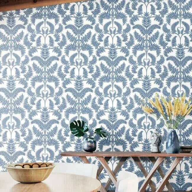 York Wallcoverings Royal Fern Damask wallpaper, color Blue, SKU DM4962