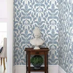 York Wallcoverings Royal Fern Damask wallpaper, color Blue, SKU DM4962