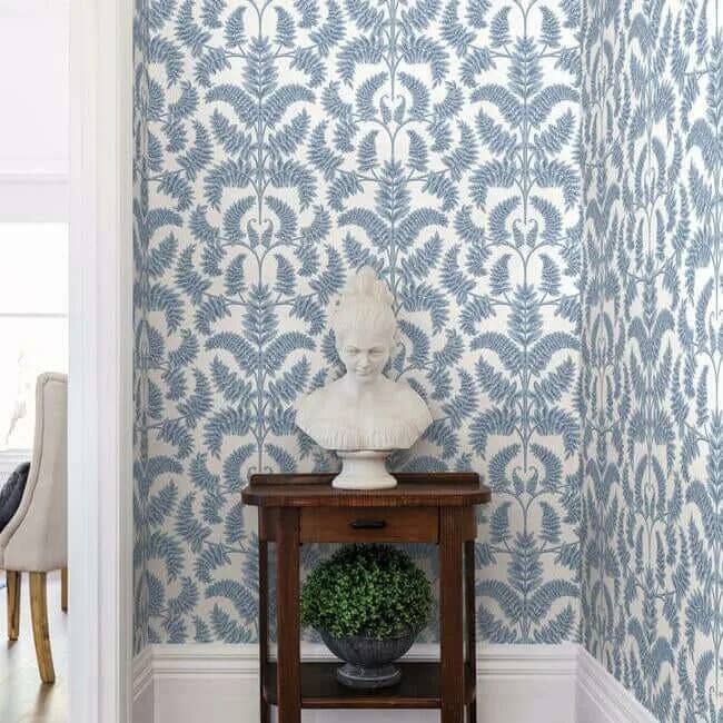 York Wallcoverings Royal Fern Damask wallpaper, color Blue, SKU DM4962