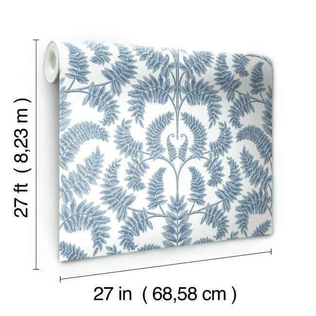 York Wallcoverings Royal Fern Damask wallpaper, color Blue, SKU DM4962
