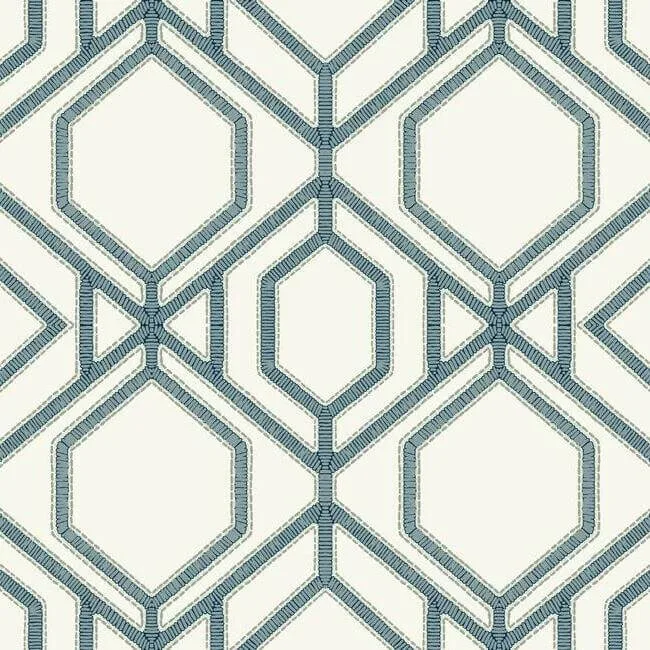York Wallcoverings Sawgrass Trellis wallpaper, color White & Blue, SKU TC2634