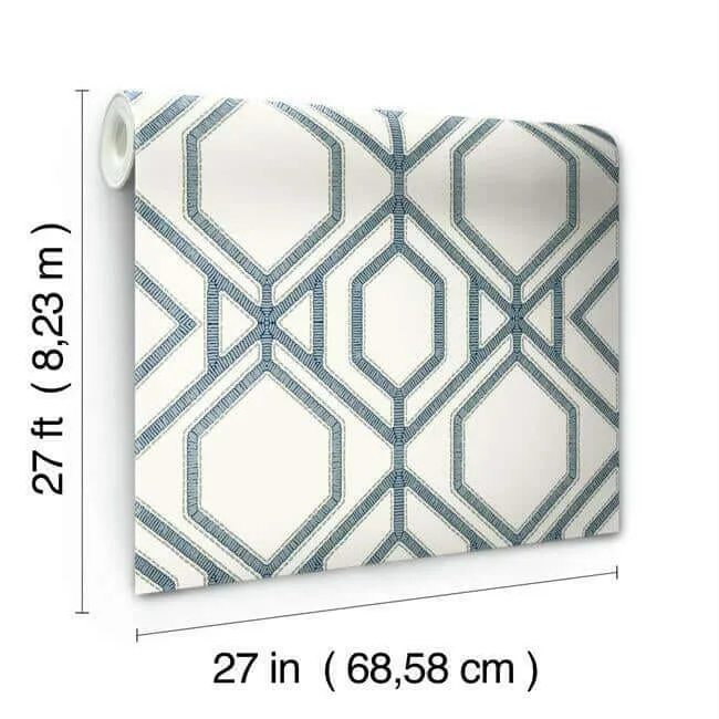 York Wallcoverings Sawgrass Trellis wallpaper, color White & Blue, SKU TC2634