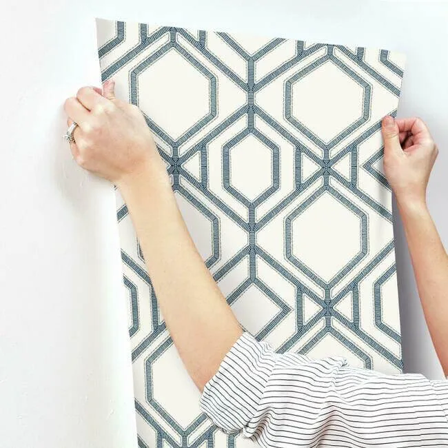York Wallcoverings Sawgrass Trellis wallpaper, color White & Blue, SKU TC2634
