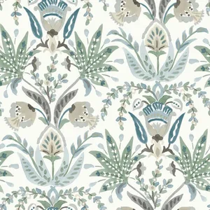 York Wallcoverings Seaside Jacobean wallpaper, color Green & Blue, SKU MN1910