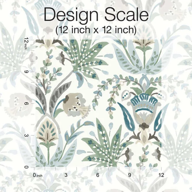 York Wallcoverings Seaside Jacobean wallpaper, color Green & Blue, SKU MN1910
