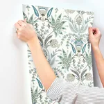 York Wallcoverings Seaside Jacobean wallpaper, color Green & Blue, SKU MN1910