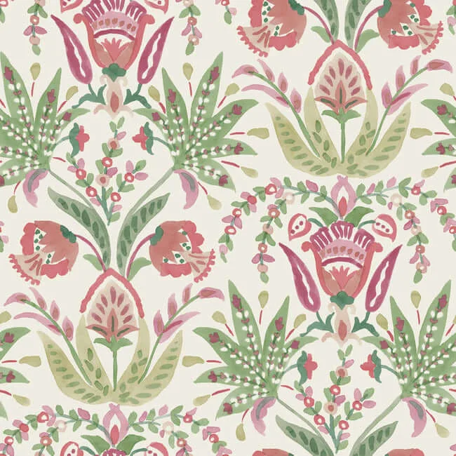 York Wallcoverings Seaside Jacobean wallpaper, color Green & Red, SKU MN1914
