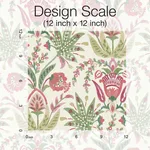 York Wallcoverings Seaside Jacobean wallpaper, color Green & Red, SKU MN1914