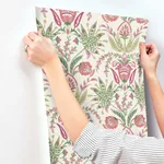 York Wallcoverings Seaside Jacobean wallpaper, color Green & Red, SKU MN1914