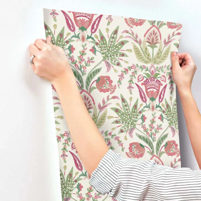 York Wallcoverings Seaside Jacobean wallpaper, color Green & Red, SKU MN1914