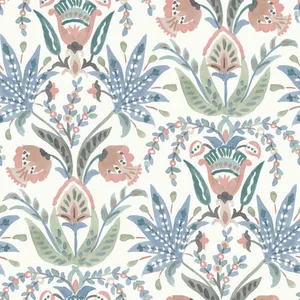 York Wallcoverings Seaside Jacobean wallpaper, color Pink & Blue, SKU MN1912