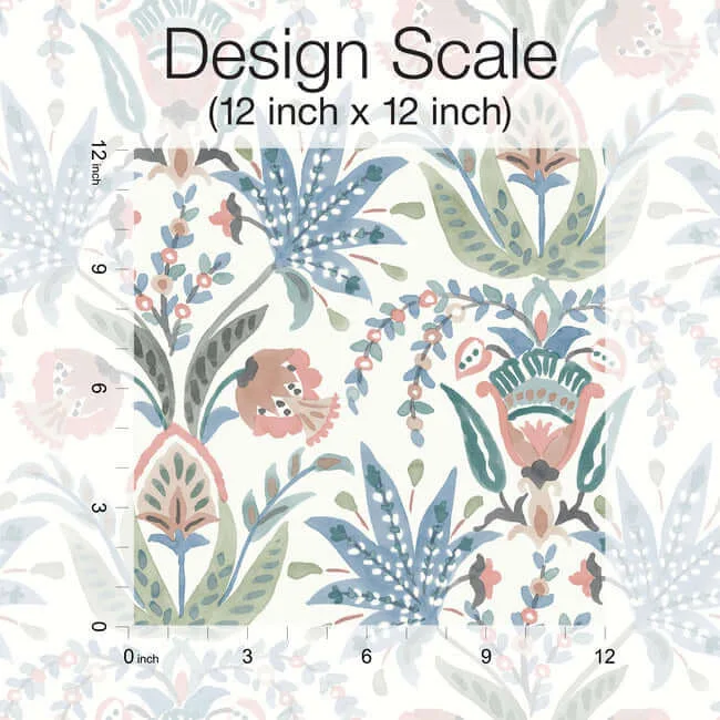 York Wallcoverings Seaside Jacobean - Pink & Blue Wallpaper | Buy Online York Wallcoverings Seaside Jacobean wallpaper, color Pink & Blue, SKU MN1912
