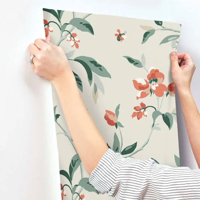 York Wallcoverings Springtime wallpaper, color Beige & Orange, SKU GO8284