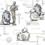 York Wallcoverings Star Wars: The Rise of Skywalker, Droids! wallpaper, color Black & White, SKU DI0947