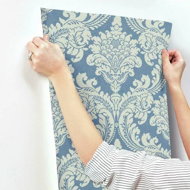 York Wallcoverings Tapestry Damask wallpaper, color Blue, SKU GR6024