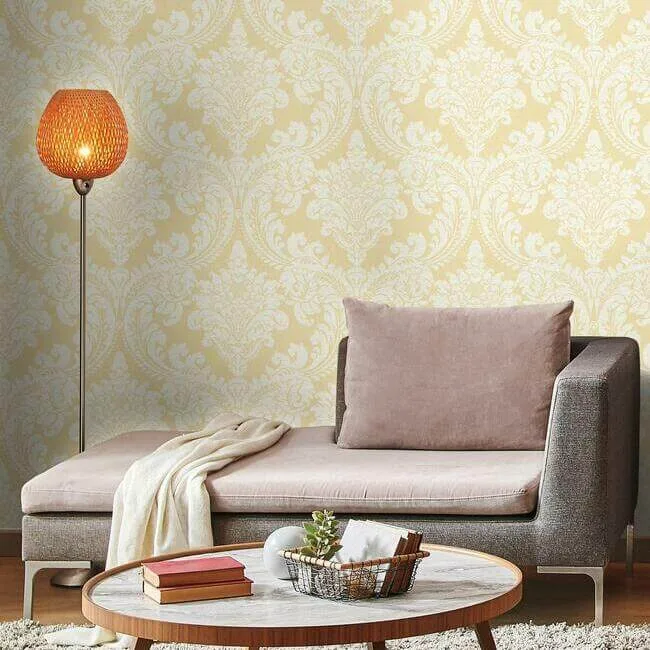 York Wallcoverings Tapestry Damask wallpaper, color Yellow, SKU GR6027