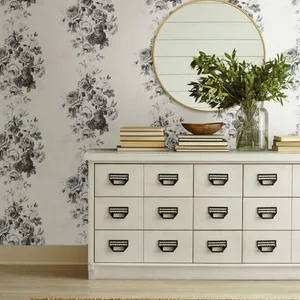 York Wallcoverings Magnolia Home Tea Rose wallpaper, color White & Black, SKU PSW1157RL