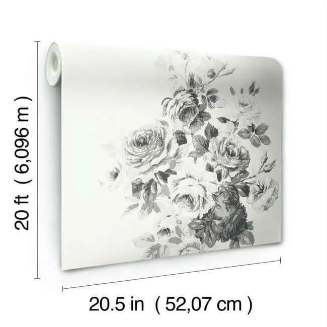 York Wallcoverings Magnolia Home Tea Rose wallpaper, color White & Black, SKU PSW1157RL
