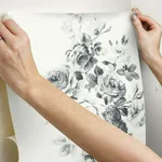 York Wallcoverings Magnolia Home Tea Rose wallpaper, color White & Black, SKU PSW1157RL