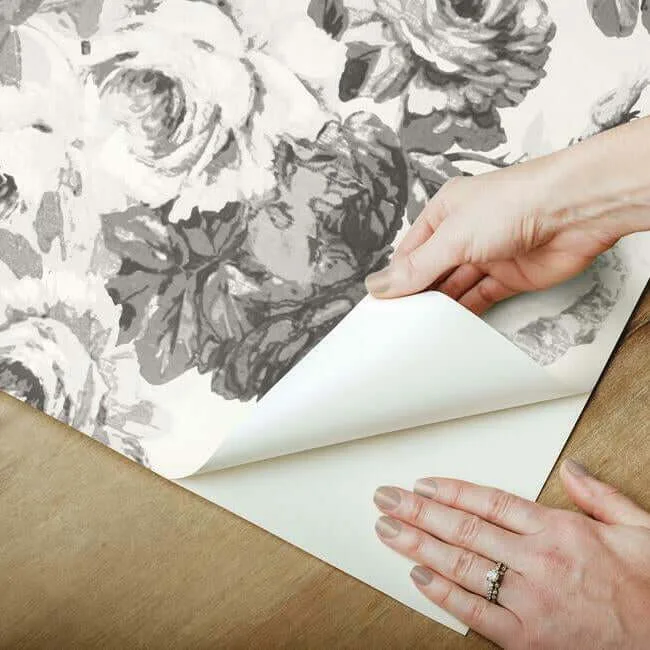 York Wallcoverings Magnolia Home Tea Rose wallpaper, color White & Black, SKU PSW1157RL