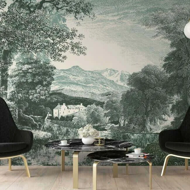 York Wallcoverings Provincial Scenic wallpaper, color Teal, SKU MU0272M