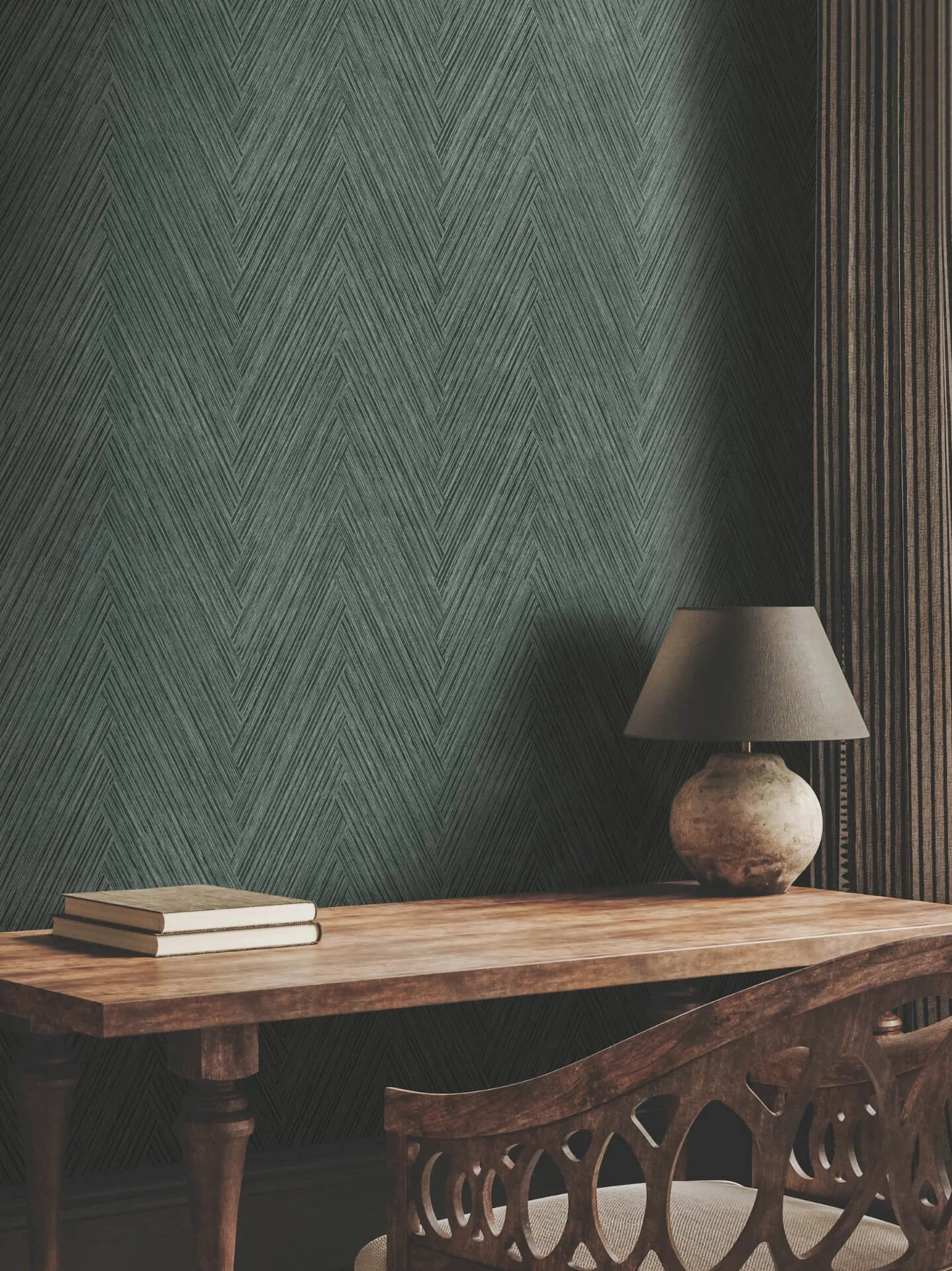York Wallcoverings Thatched Chevron wallpaper, color Bottle Green, SKU FM1054