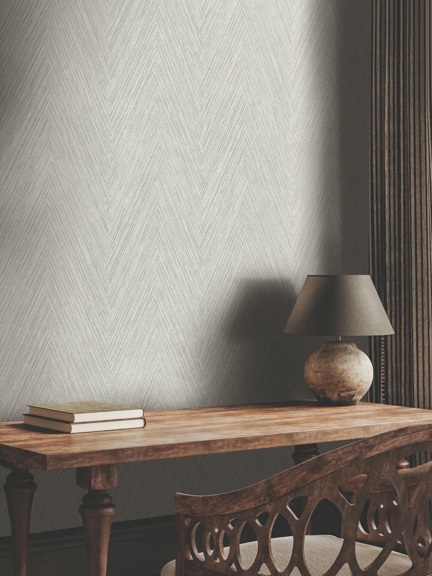 York Wallcoverings Thatched Chevron wallpaper, color Dove, SKU FM1055