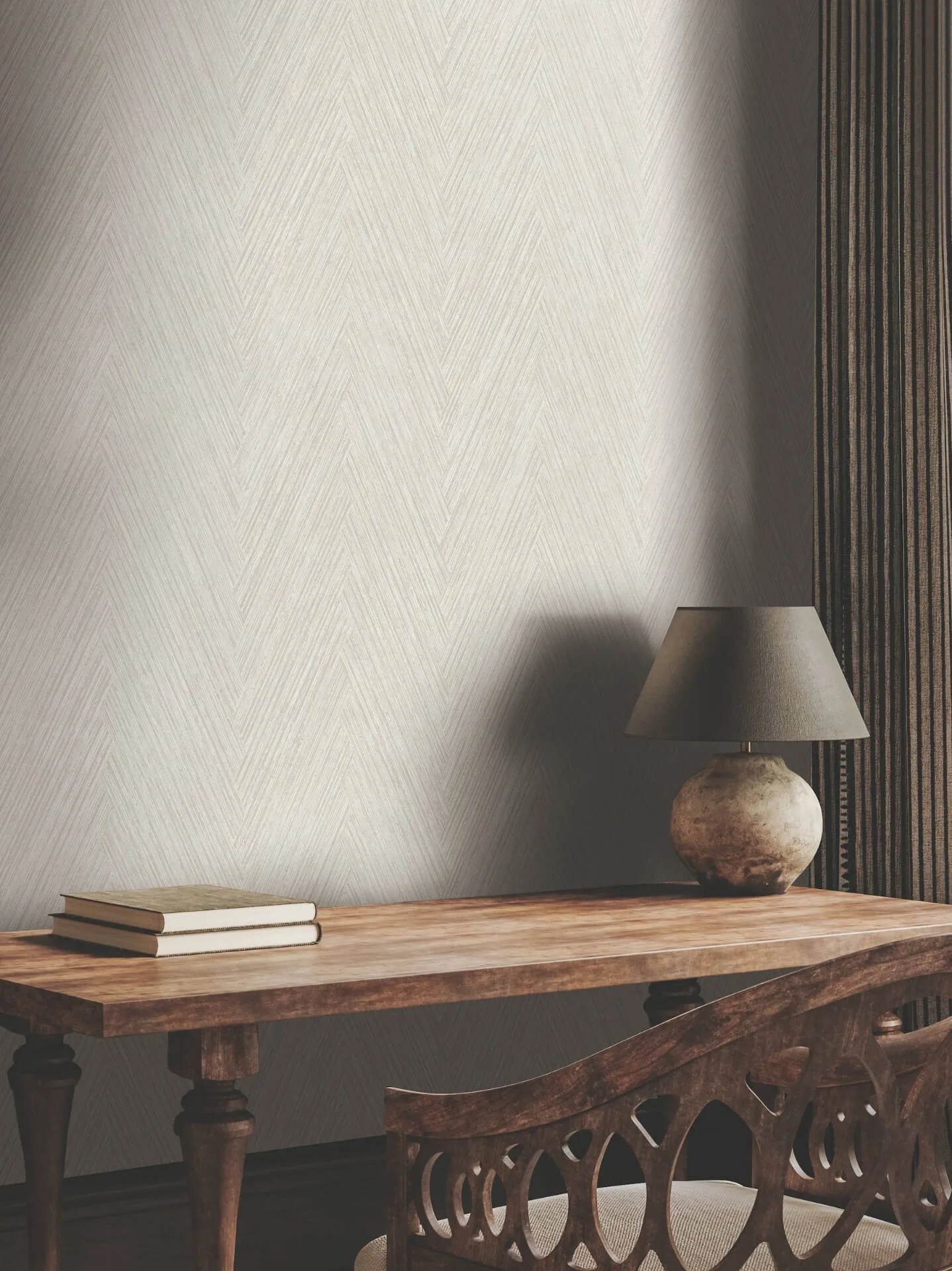York Wallcoverings Thatched Chevron wallpaper, color Light Neutral, SKU FM1052