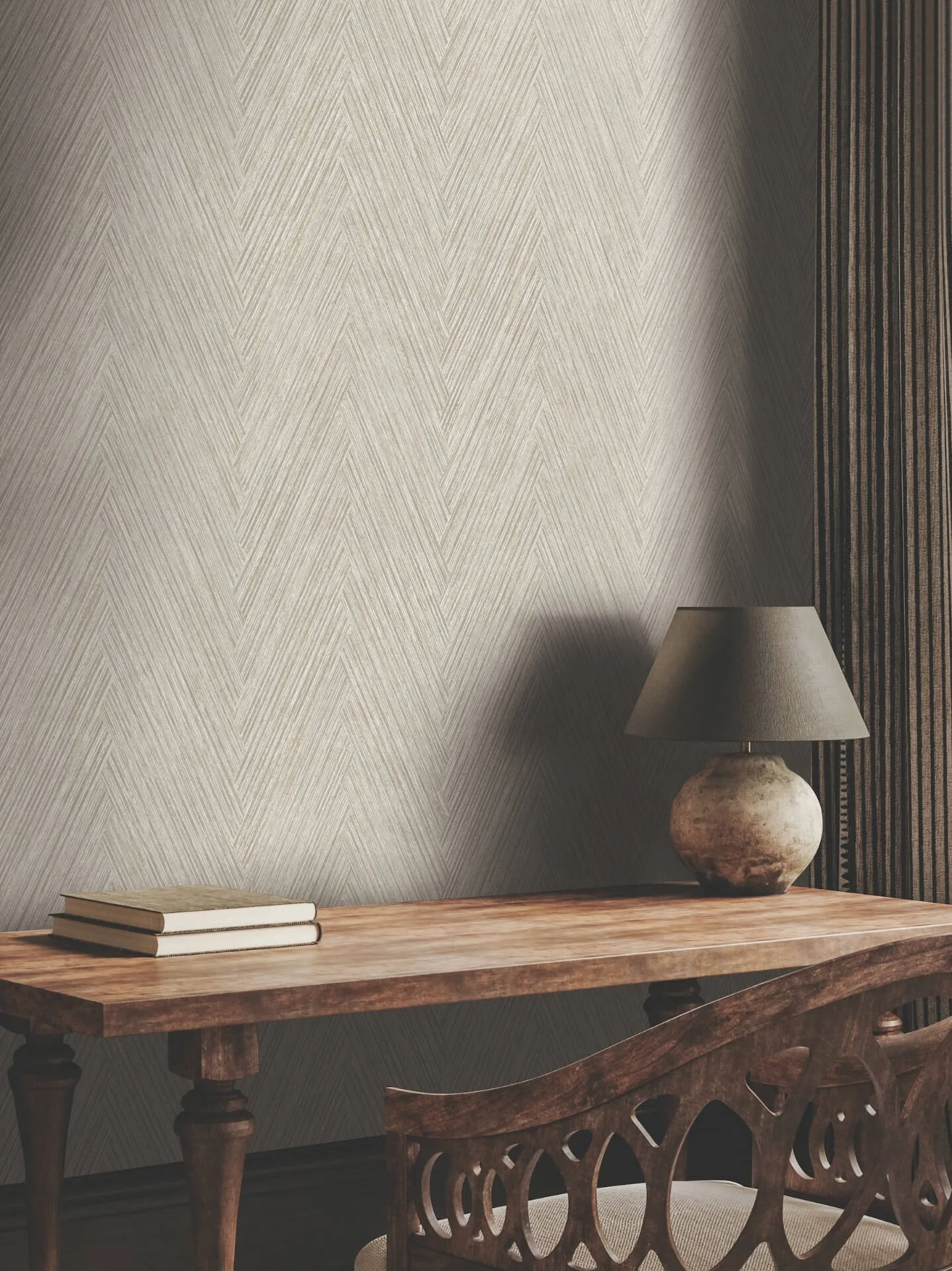 York Wallcoverings Thatched Chevron wallpaper, color Linen, SKU FM1056