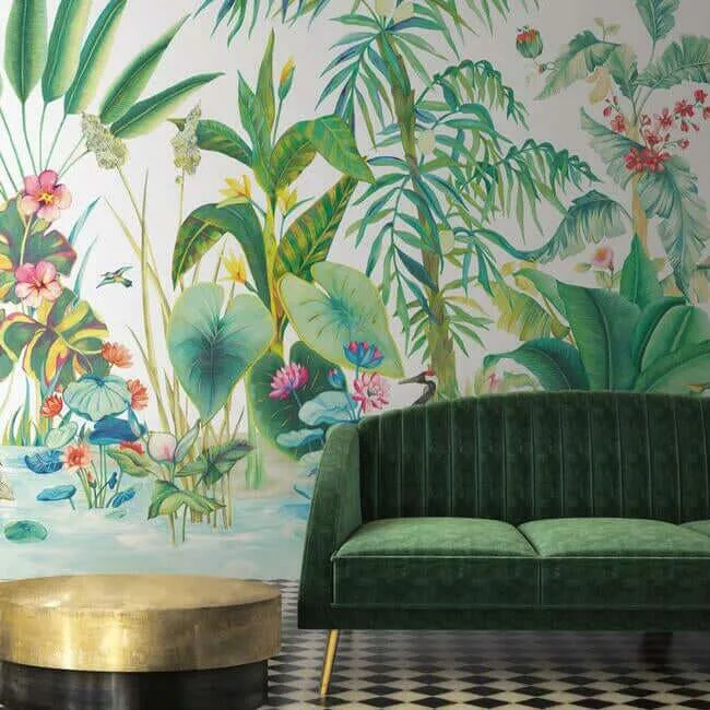 York Wallcoverings Tropical Panoramic wallpaper, color White, SKU MU0254M