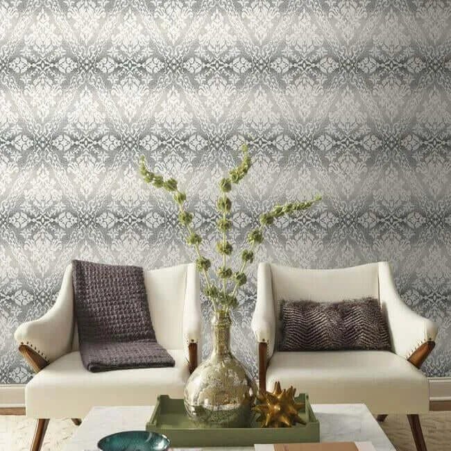 York Wallcoverings Tudor Diamond Damask wallpaper, color Black, SKU DM4931