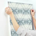 York Wallcoverings Tudor Diamond Damask - Navy Wallpaper | Buy Online York Wallcoverings Tudor Diamond Damask wallpaper, color Navy, SKU DM4932