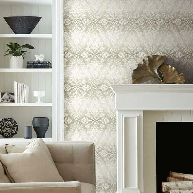 York Wallcoverings Tudor Diamond Damask wallpaper, color Off White, SKU DM4933