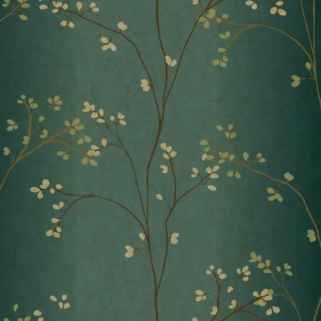 York Wallcoverings Vertical Blossoms wallpaper, color Teal Metallic, SKU BR6224