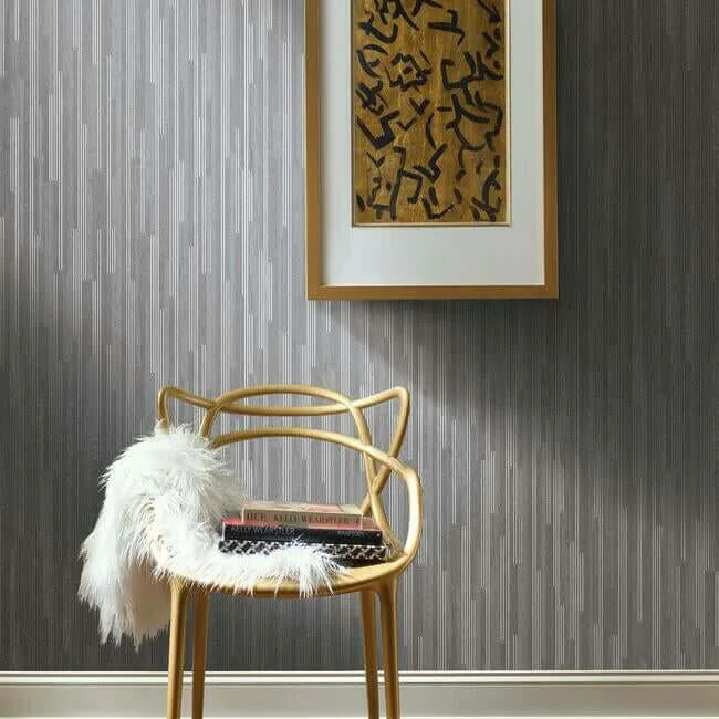 York Wallcoverings Vertical Plumb - Charcoal Metallic Wallpaper | Buy Online York Wallcoverings Vertical Plumb wallpaper, color Charcoal Metallic, SKU NV5500