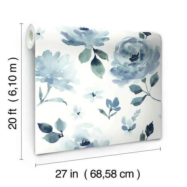 York Wallcoverings Watercolor Blooms wallpaper, color Blue, SKU PSW1074RL