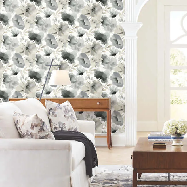 York Wallcoverings Watercolor Bouquet wallpaper, color Charcoal, SKU BL1771