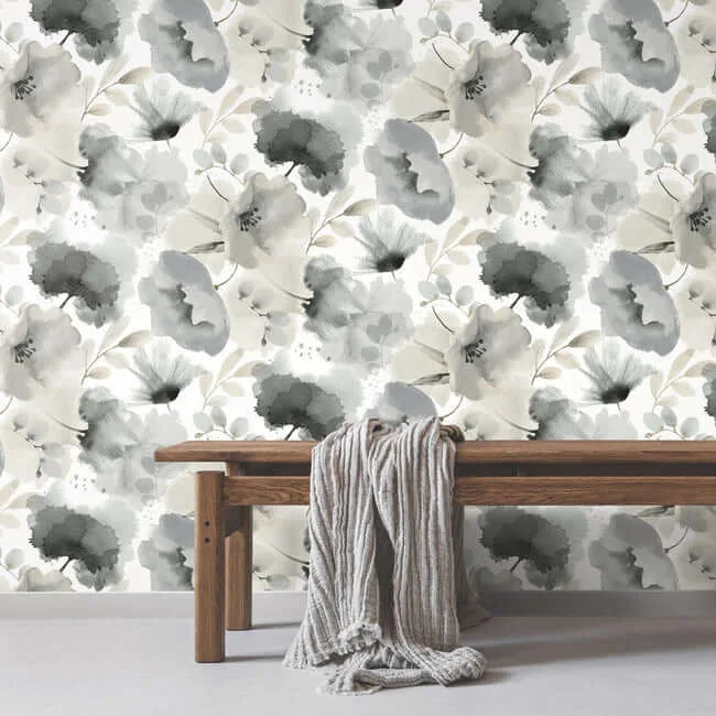 York Wallcoverings Watercolor Bouquet wallpaper, color Charcoal, SKU BL1771