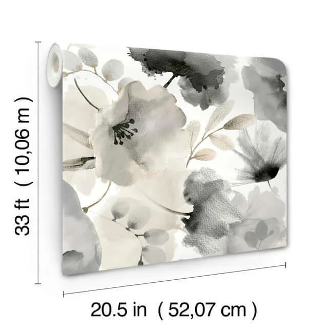 York Wallcoverings Watercolor Bouquet wallpaper, color Charcoal, SKU BL1771