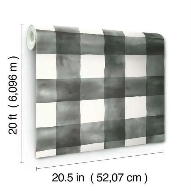York Wallcoverings Magnolia Home Watercolor Check wallpaper, color Black, SKU PSW1169RL