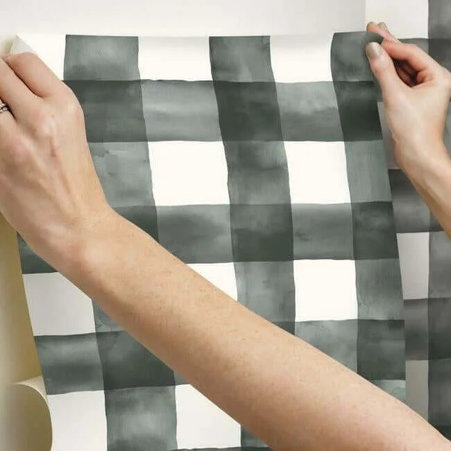 York Wallcoverings Magnolia Home Watercolor Check wallpaper, color Black, SKU PSW1169RL