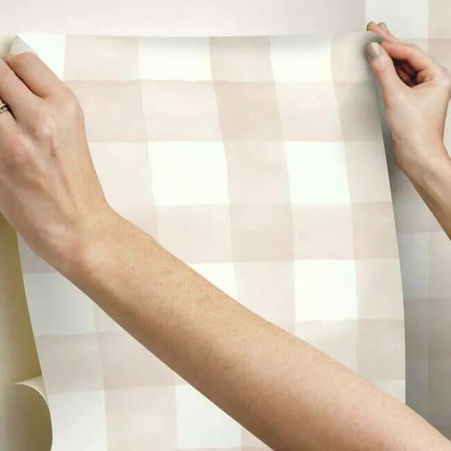 York Wallcoverings Magnolia Home Watercolor Check wallpaper, color Pink, SKU PSW1170RL