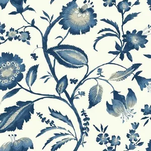 York Wallcoverings Watercolor Jacobean wallpaper, color Blue & White, SKU AT7021